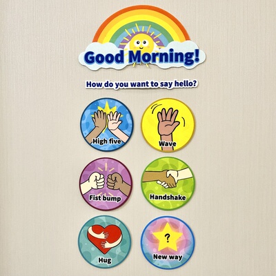 morning greeting 双语幼儿园英语学校打招呼方式卡片