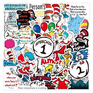 50张苏斯博士 Seuss绘本故事卡通人物涂鸦贴纸 Dr.