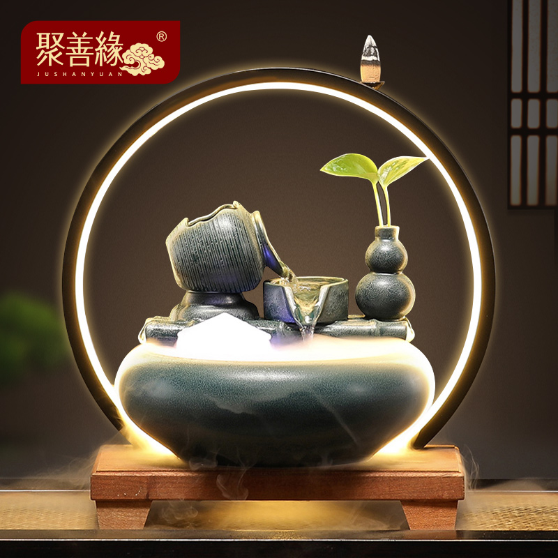 聚善缘福禄双全流水摆件乔迁礼物