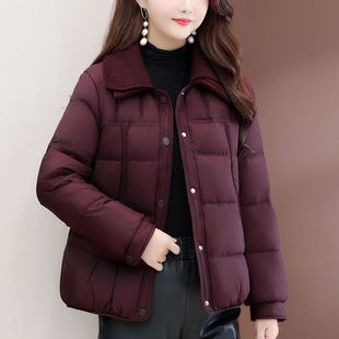 纯色气质棉衣复古红色羽绒棉服小个子妈妈冬季外套短款阔太太棉袄
