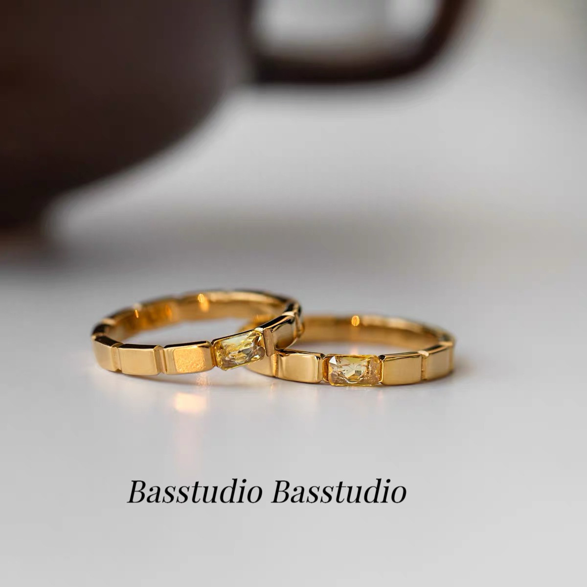 Basstudio小金砖方糖浪戒指/指环