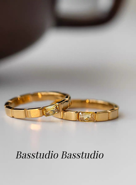 Basstudio小金砖方糖浪漫戒指钛钢镀24k金高级感叠戴女小众轻奢