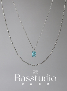 Basstudio法式轻奢高级感海蓝宝方糖项链女生小众设计钛钢锁骨链