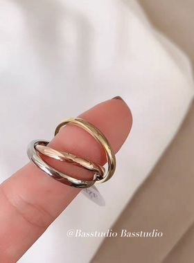 Basstudio 不掉色三环三色戒指女爆款简约光面素圈指环欧美风叠戴