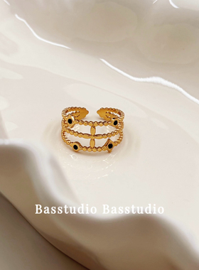 Basstudio高级四钻开口钛钢戒指女小众不掉色食指戒轻奢百搭欧美