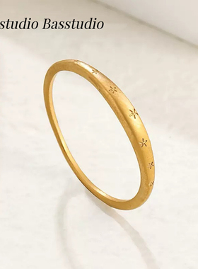 Basstudio哑光磨砂印花钛钢戒指女百搭小众复古简约食指戒不掉色