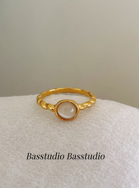 Basstudio不掉色法式复古小众设计感猫眼石戒指女金色精致高级感