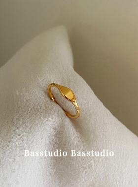 Basstudio不掉色个性金色不规则戒指女小众设计高级冷淡风素圈戒
