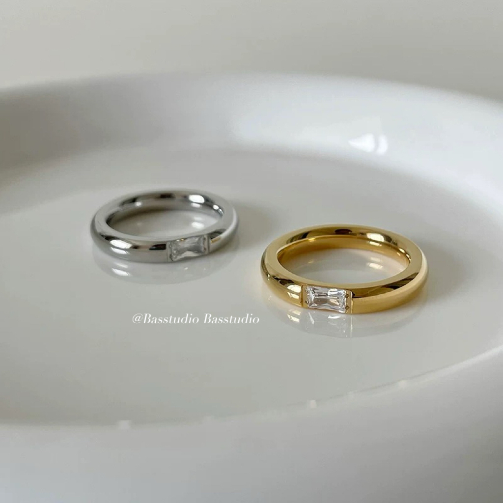 Basstudio 韩版简约弧面镶钻钛钢戒指女小众设计轻奢网红百搭饰品