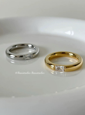 Basstudio 韩版简约弧面镶钻钛钢戒指女小众设计轻奢网红百搭饰品