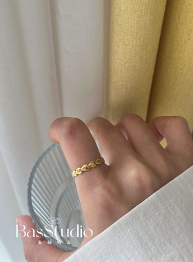 Basstudio不掉色韩版简约素圈爱心叠戴镀18金钛钢不掉色戒指个性