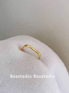 Basstudio不掉色钛钢简约时尚小方戒网红方形素圈食指戒指女ins