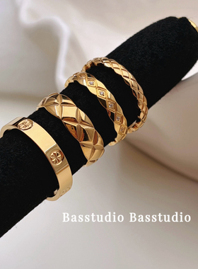 Basstudio轻奢小众系列金色戒指叠戴时髦百搭不掉色钛钢指环饰品