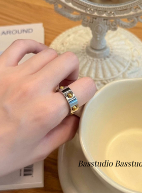 Basstudio间金分色按摩球戒指钛钢不掉色轻奢高级感指环女小众设