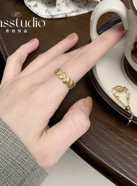 Basstudio 不掉色海洋风可调节戒指贝壳海螺珍珠开口食指戒钛钢