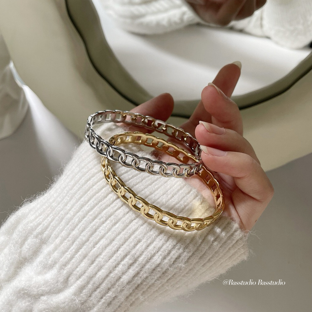Basstudio 欧美简约链条朋克镂空INS风环形手镯手环 钛钢镀18K金,饰品/流行首饰/时尚饰品新,手镯,淘宝优惠券,粉丝福利购,淘宝优惠卷