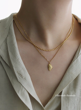 Basstudio原创碎片许愿石项链陨石拉丝纹哑光几何不规则锁骨链