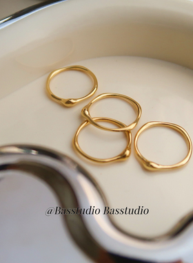 Basstudio凸角单圈戒指个性圆面叠戴复古指环钛钢欧美小众时尚女