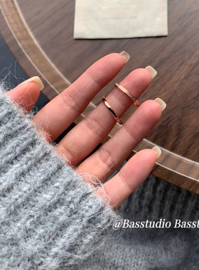 Basstudio不掉色情侣对戒套装小众设计轻奢百搭女款简约素圈戒指