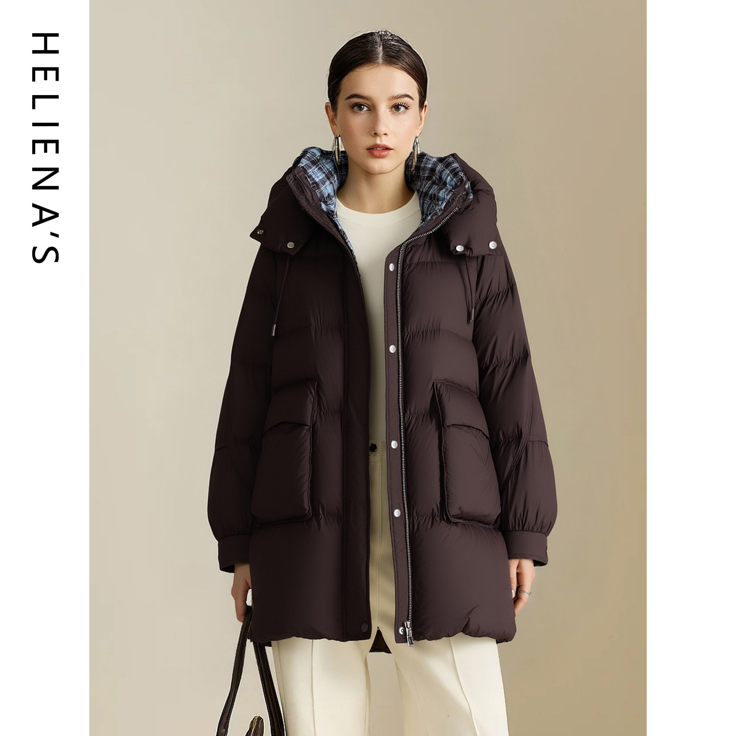 海兰丝云朵泡芙羽绒服女中长款连帽加厚羽绒外套冬季廓形羽绒服