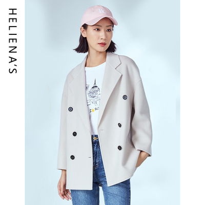 海兰丝大翻领双排设计羊毛大衣