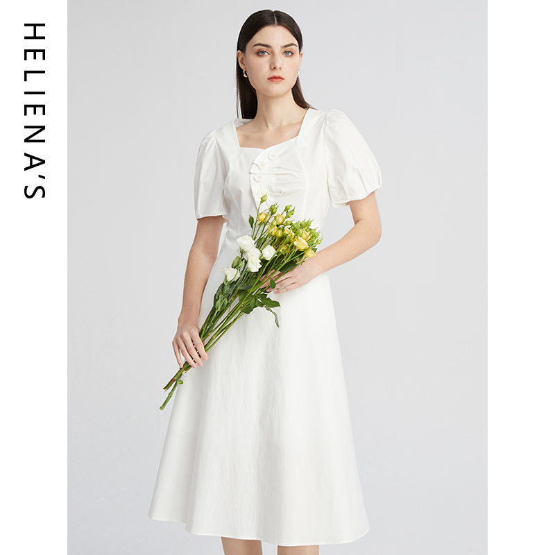 海兰丝纯色舒适百搭连衣裙