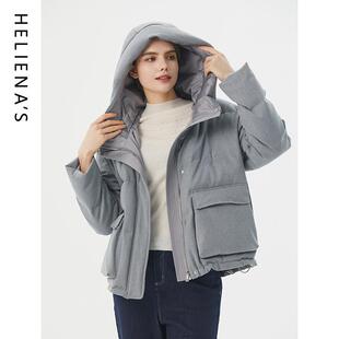 海兰丝商场同款时髦白鹅绒羽绒服女2024冬季短款御寒鹅绒服