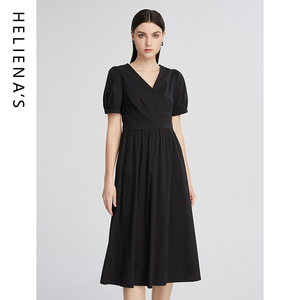 海兰丝2024新款黑色连衣裙女夏季收腰显瘦茶歇法式赫本风小黑裙