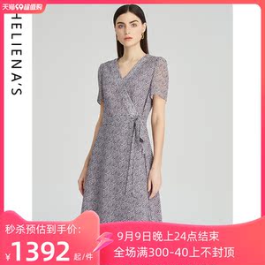 海兰丝2023商场同款连衣裙 夏季法式印花衬衫连衣裙收腰显瘦裙子