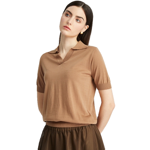 海兰丝奢睿女装商场同款桑蚕丝正肩修身t恤短袖别致夏装感动上衣