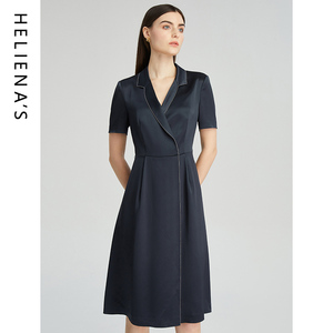 海兰丝2024商场同款连衣裙轻礼服小黑裙夏季新款气质V领设计感