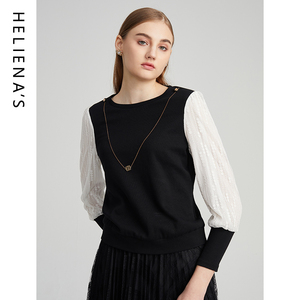 海兰丝圆领衬衫套头衫针织法式衫领针织衫上衣女2023年冬季新款