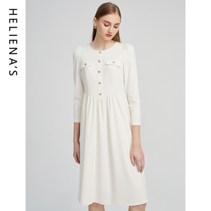 海兰丝圆领连衣裙式气质显瘦长袖连衣裙2024年新款高级感秋季裙子