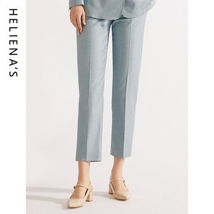 海兰丝商场同款兰色高腰直筒休闲裤子 2023年夏季新款职业西装裤