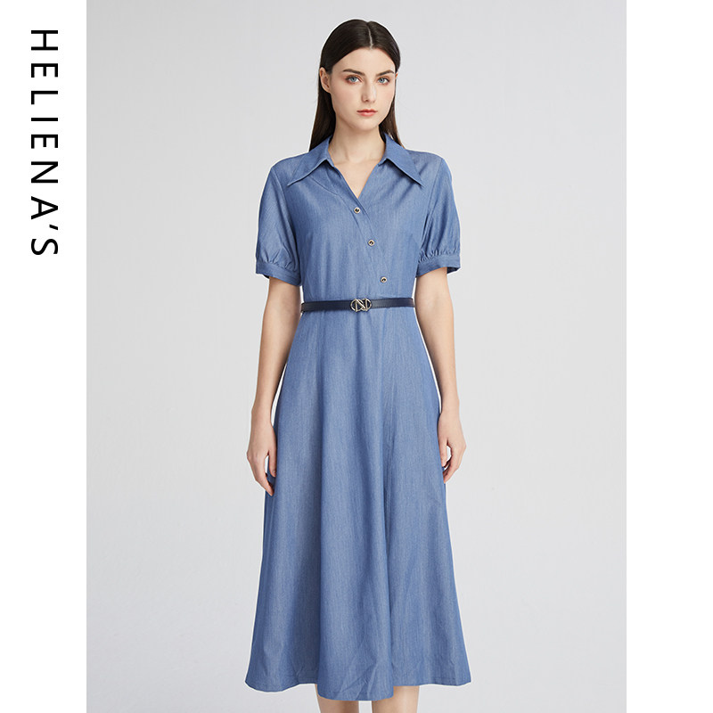 海兰丝翻领衬衫连衣裙 2024年夏季新款高级感港味复古法式裙子