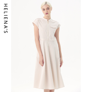 海兰丝奢睿女装连衣裙复古显瘦气质长裙高级夏新款条纹肌理连衣裙