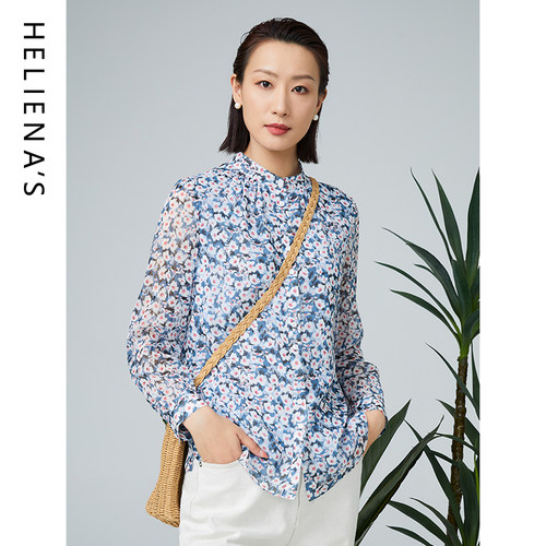 海兰丝时尚印花宽松舒适百搭衬衫