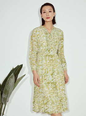 海兰丝连衣裙 商场同款轻商务长款法式收腰裙子长袖女裙H231OP05