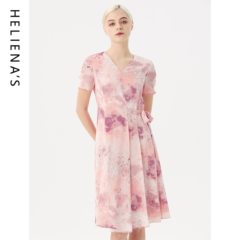 海兰丝优雅印花气质桑蚕丝连衣裙