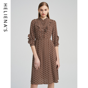 海兰丝印花连衣裙棉质高级感长袖衬衫裙2024年秋季新款连衣裙女