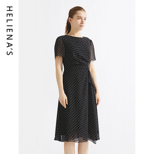 海兰丝官方店商场同款法式复古连衣裙印花收腰印花春夏新款连体裙