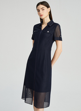 海兰丝2024商场同款连衣裙 法式复古方领收腰显瘦小黑裙H232OP07