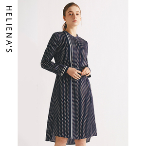 海兰丝桑蚕丝连衣裙 法式印花衬衫连衣裙 收腰显瘦气质高级感裙子