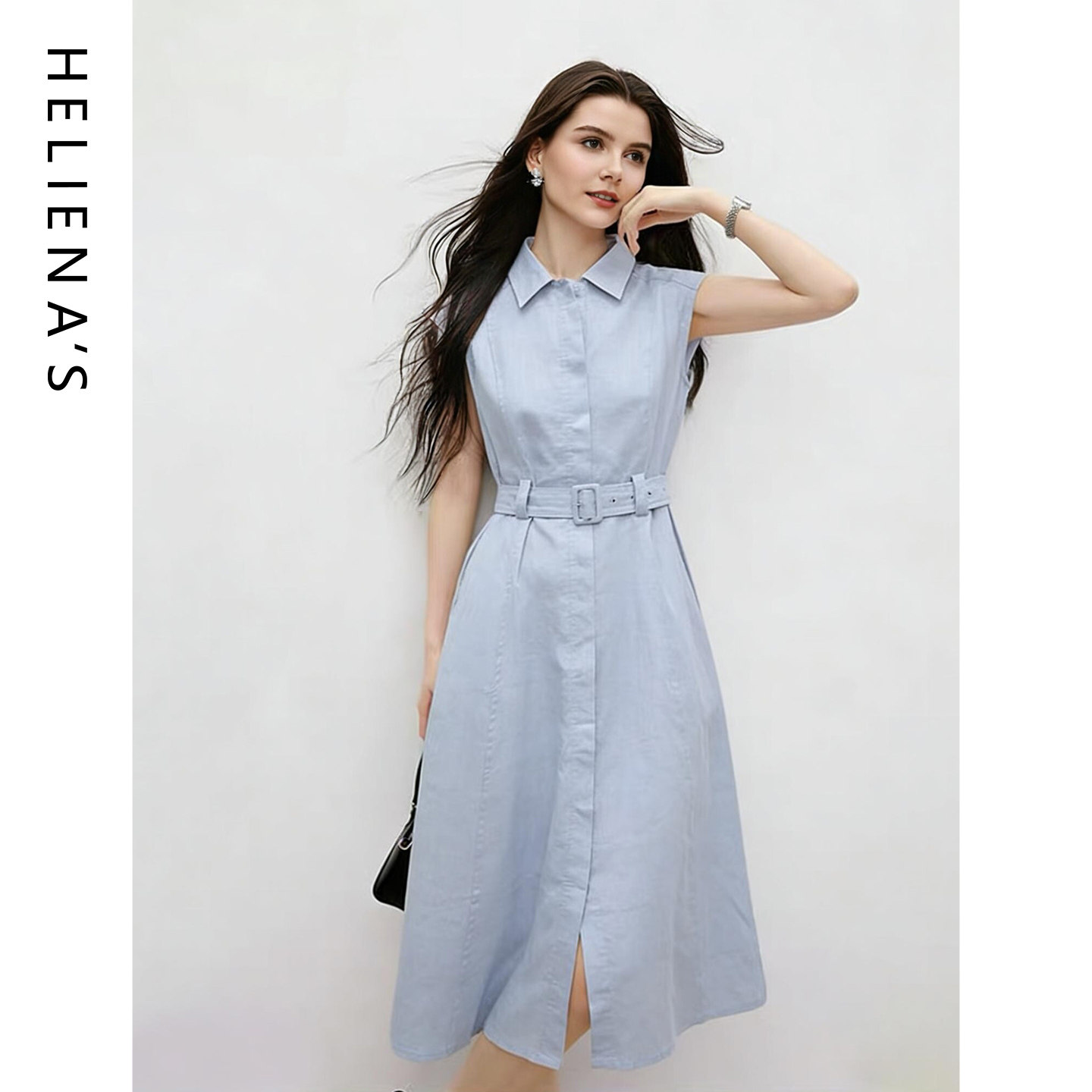 海兰丝亚麻无袖收腰衬衫连衣裙