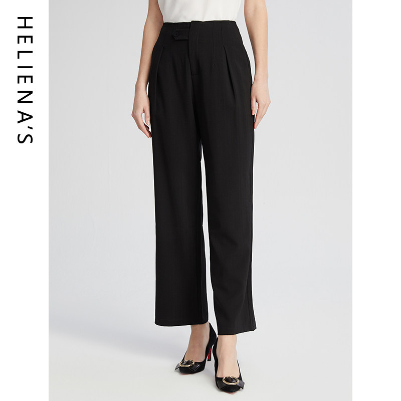 海兰丝西裤 2024新款夏季高腰直筒松紧腰显瘦直筒 阔腿女裤