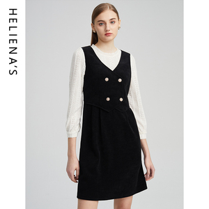 海兰丝假两件法式中长款连衣裙2024年冬季新款小黑裙高级感女裙