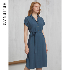 海兰丝商场同款奢睿春夏新款兰色法式V领简约气质收腰修身连衣裙