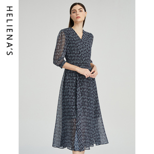 海兰丝商场同款连衣裙夏季新款法式印花收腰修身H摆短袖裙子女