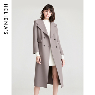 海兰丝2025新款全羊毛法式通勤大衣女双面呢修身毛呢外套