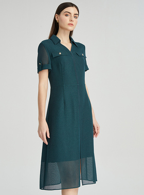 海兰丝2024商场同款连衣裙法式气质修身衬衫领夏季新款H232OP03